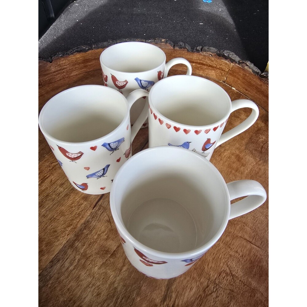 Queens Alex Clark Mugs Mellow Yellow Love birds x4 Tea Coffee 220ml Fine China